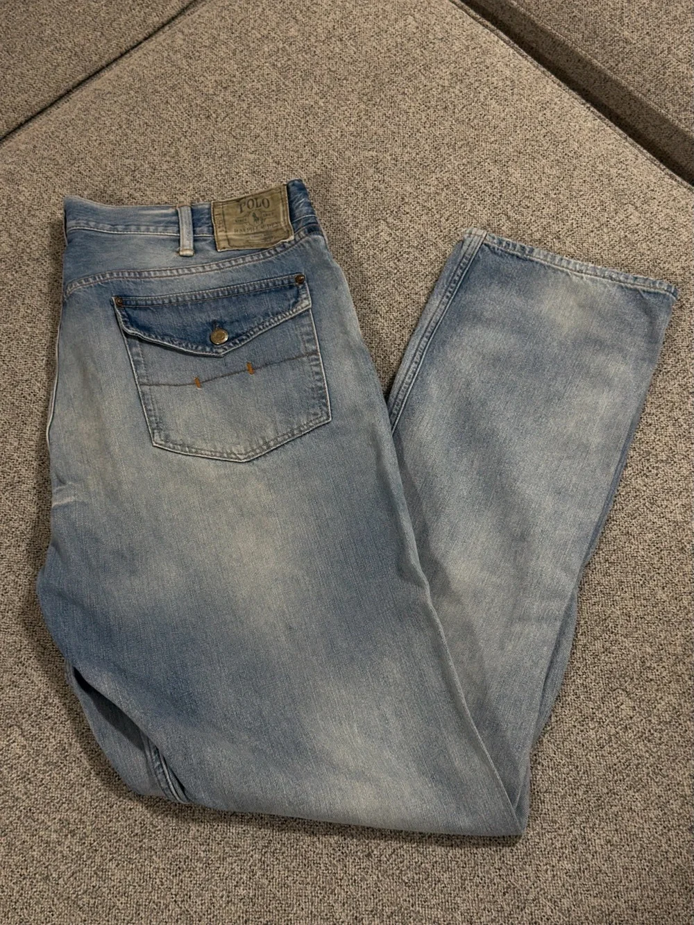 Polo Ralph Lauren York Classic Jeans Mens 38x34 Light Wash Distressed Denim 2010